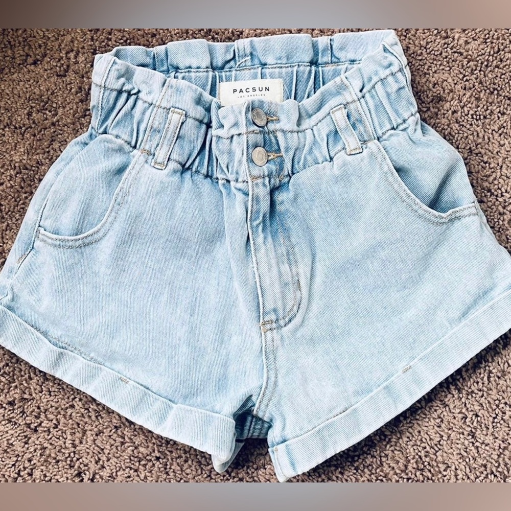 Pacsun Paperbag High Waist Denim Mom Shorts